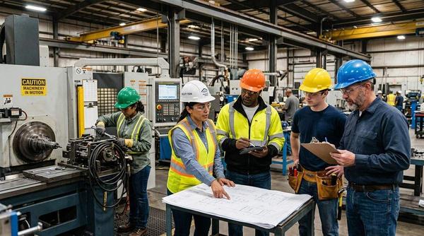 Industrial team members working in a facility environment
